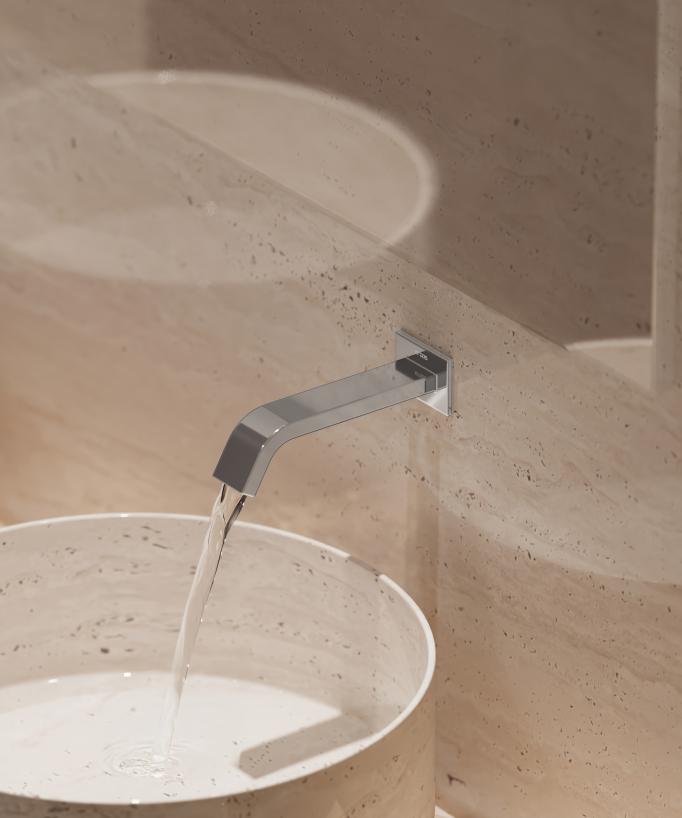 Robinet lavabo automatique mural, eau froide Chromé - Fiumina
