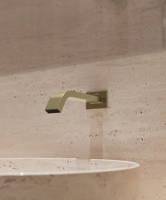 Robinet lavabo automatique mural, eau froide Doré brossé - Fiumina