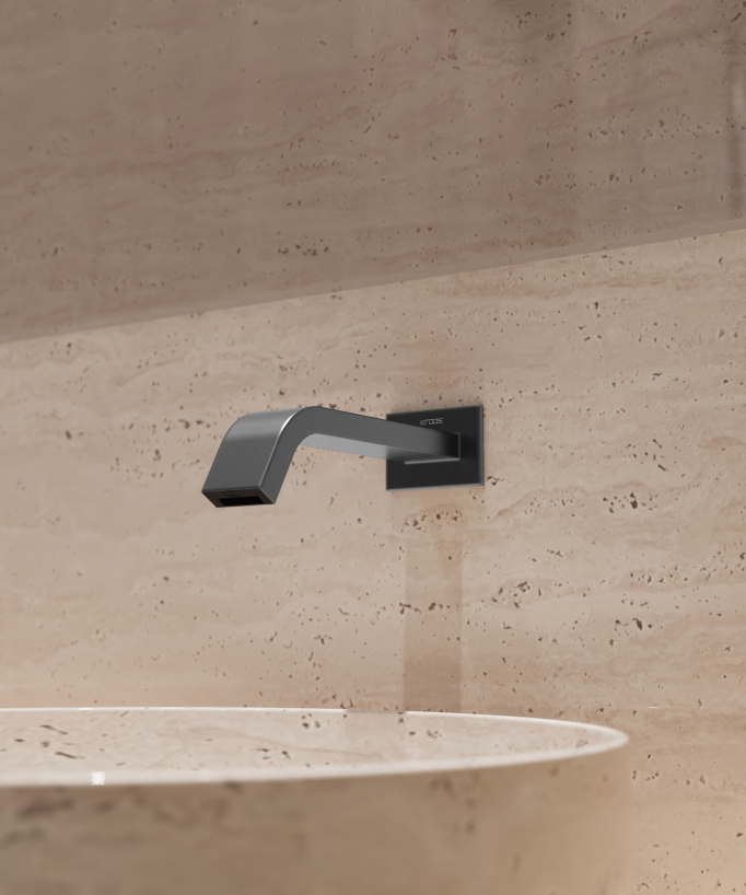 Robinet lavabo automatique mural, eau froide Gun métal - Fiumina