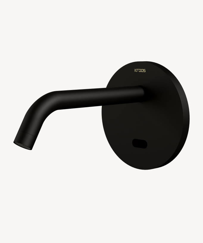 Robinet lavabo automatique mural avec plaque, eau froide Noir - Corbeau