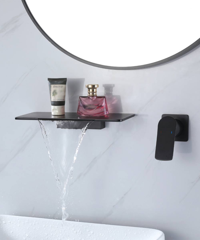 Mitigeur lavabo mural design cascade - Noir