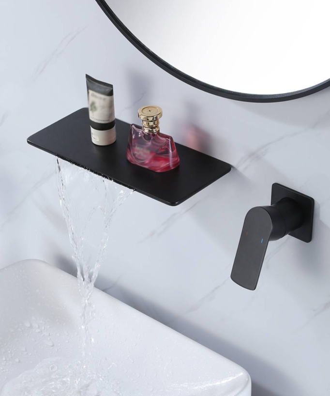 Mitigeur lavabo mural design cascade - Noir