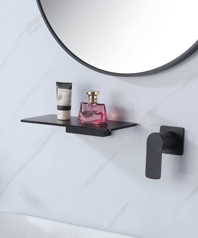 Mitigeur lavabo mural design cascade - Noir