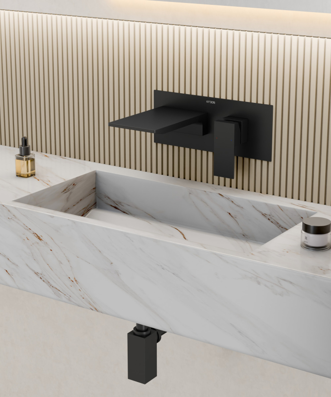 Mitigeur lavabo mural cascade Noir - Thilia 