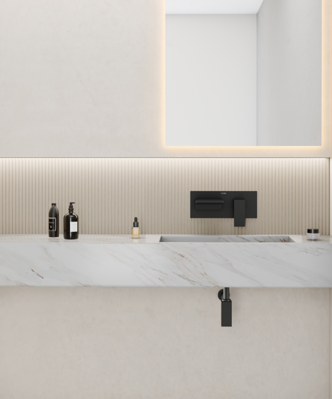Mitigeur lavabo mural cascade Noir - Thilia 