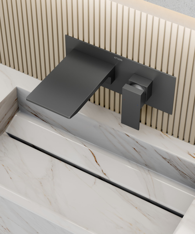 Mitigeur lavabo mural cascade Gun métal - Thilia 