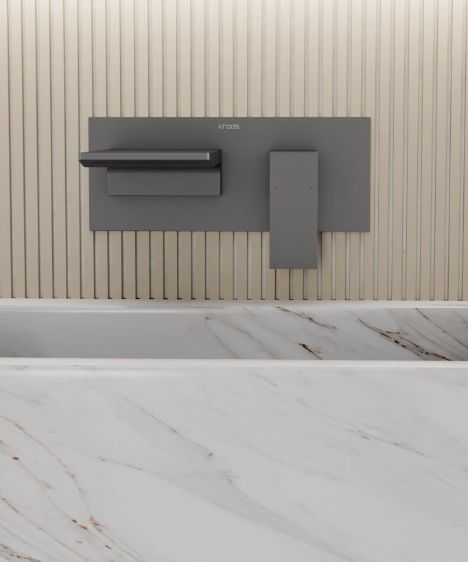 Mitigeur lavabo mural cascade Gun métal - Thilia 