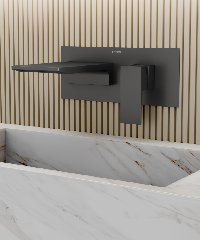 Mitigeur lavabo mural cascade Gun métal - Thilia 