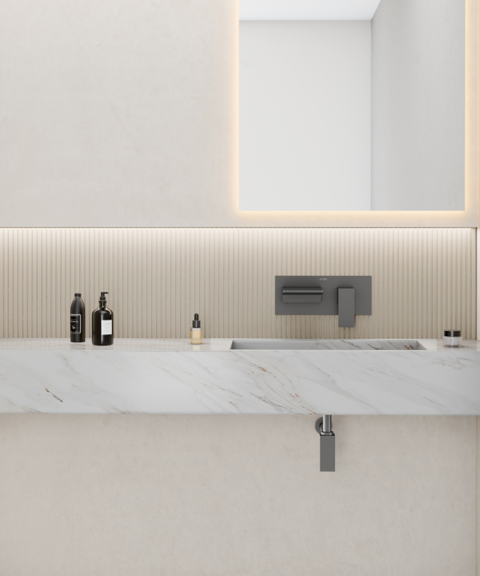 Mitigeur lavabo mural cascade Gun métal - Thilia 