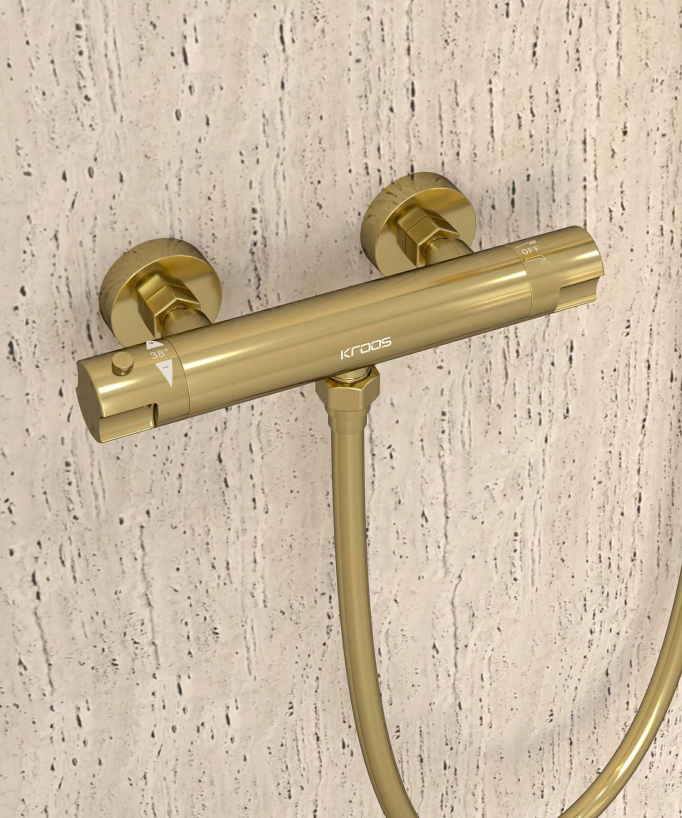Mitigeur thermostatique de douche mural Doré - Corbeau