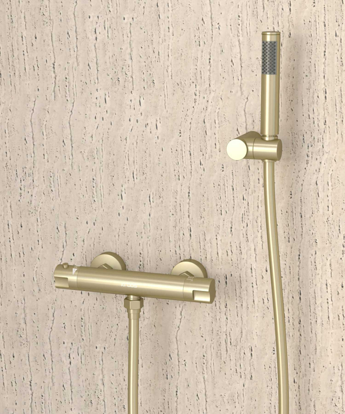 Mitigeur thermostatique de douche mural Doré brossé - Corbeau