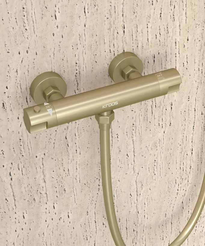 Mitigeur thermostatique de douche mural Doré brossé - Corbeau