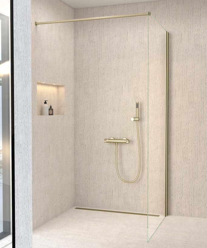 Mitigeur thermostatique de douche mural Doré brossé - Corbeau