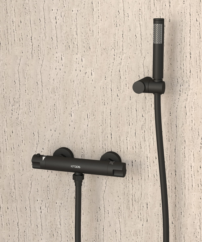 Mitigeur thermostatique de douche mural Noir - Corbeau