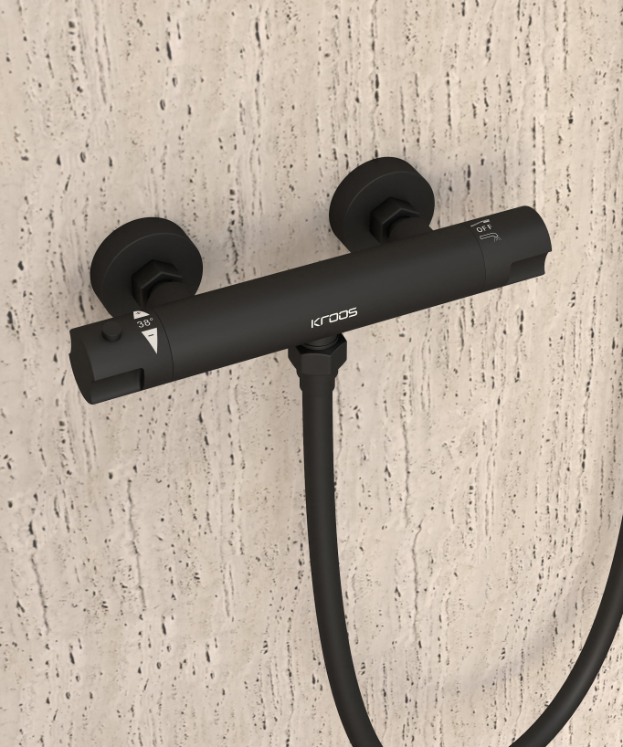 Mitigeur thermostatique de douche mural Noir - Corbeau