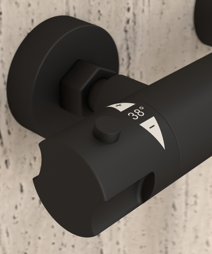 Mitigeur thermostatique de douche mural Noir - Corbeau