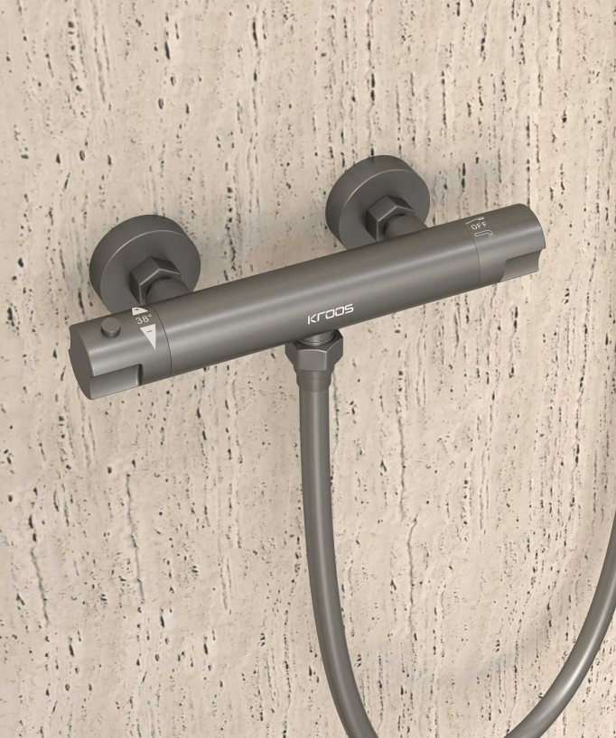 Mitigeur thermostatique de douche mural Gun métal - Corbeau