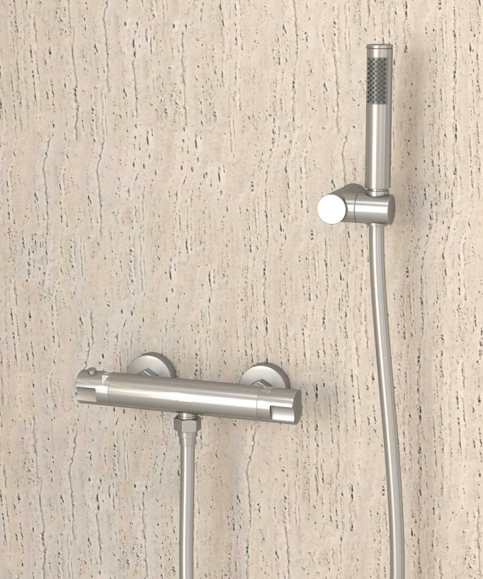 Mitigeur thermostatique de douche mural Nickel brossé - Corbeau