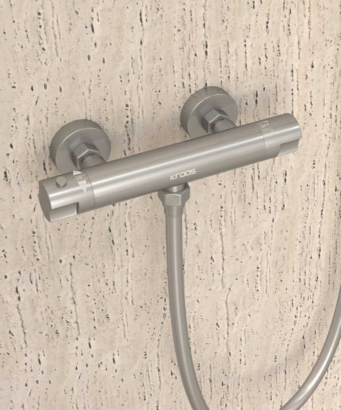 Mitigeur thermostatique de douche mural Nickel brossé - Corbeau