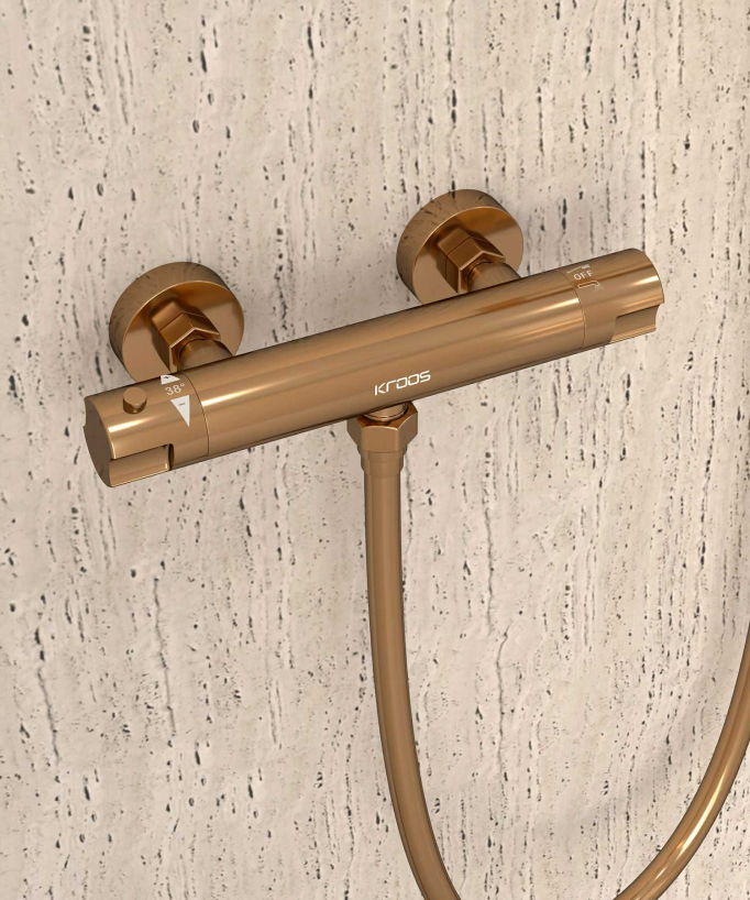 Mitigeur thermostatique de douche mural Or rose - Corbeau