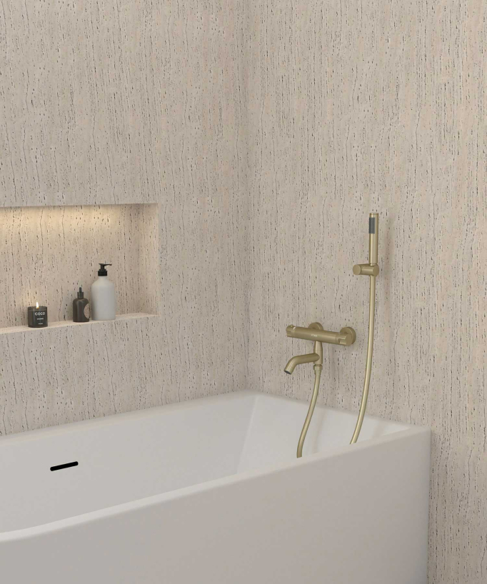 Mitigeur thermostatique de baignoire mural Doré brossé - Corbeau