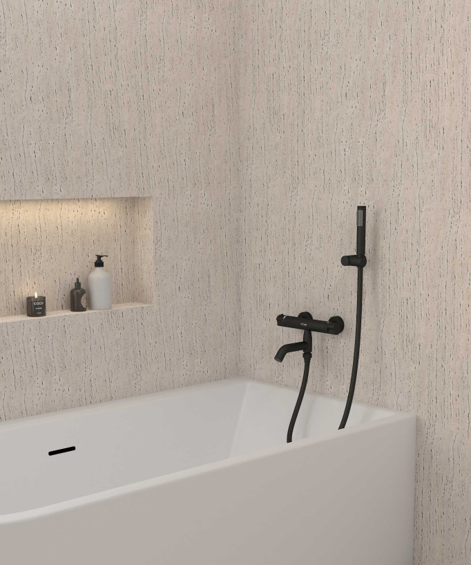 Mitigeur thermostatique de baignoire mural Noir - Corbeau