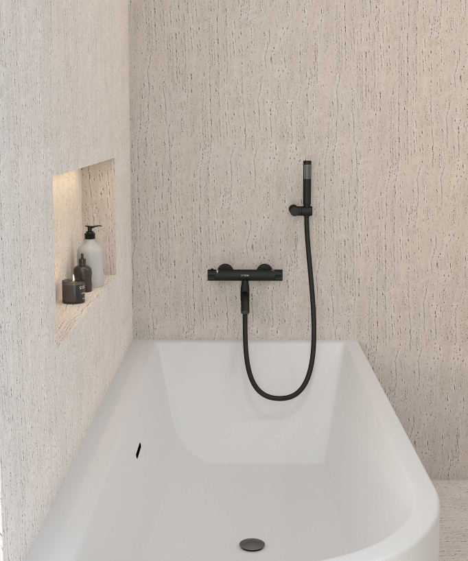 Mitigeur thermostatique de baignoire mural Noir - Corbeau