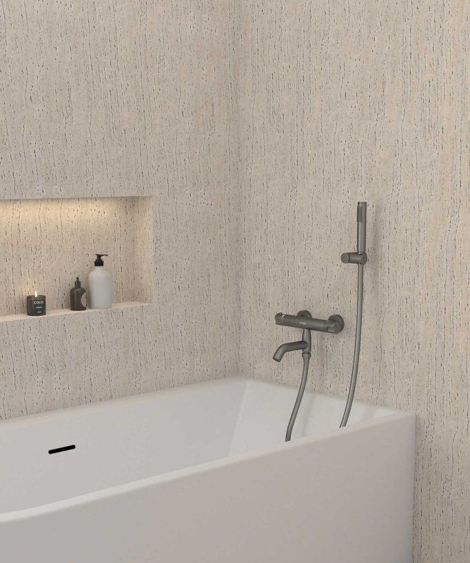 Mitigeur thermostatique de baignoire mural Gun métal - Corbeau