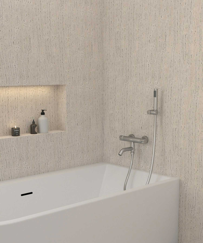 Mitigeur thermostatique de baignoire mural Nickel brossé - Corbeau