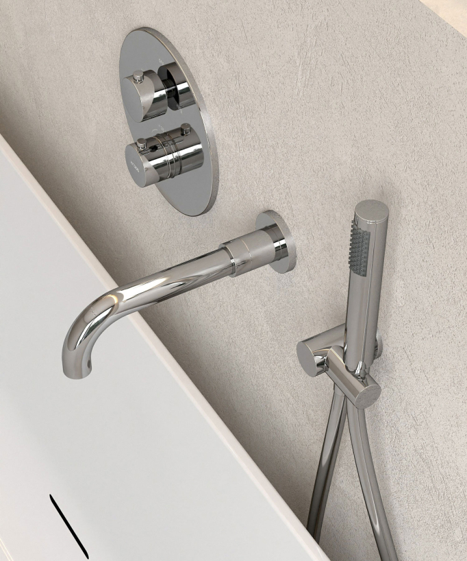 Mitigeur thermostatique de baignoire à encastrer Chromé - Corbeau