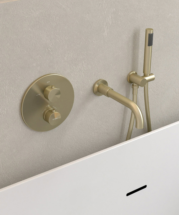 Mitigeur thermostatique de baignoire à encastrer Doré brossé - Corbeau