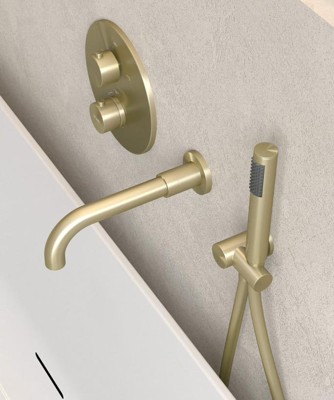 Mitigeur thermostatique de baignoire à encastrer Doré brossé - Corbeau
