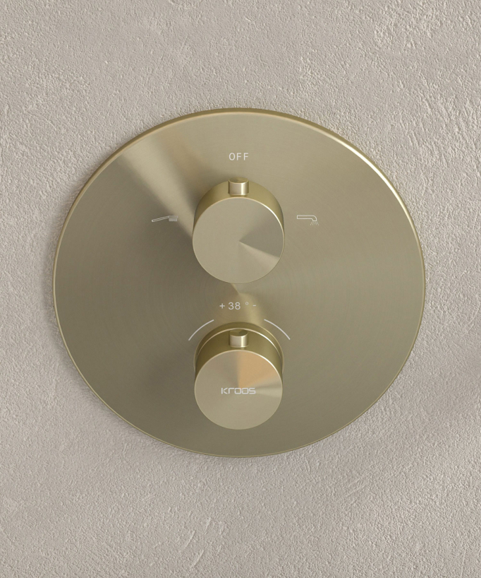 Mitigeur thermostatique de baignoire à encastrer Doré brossé - Corbeau