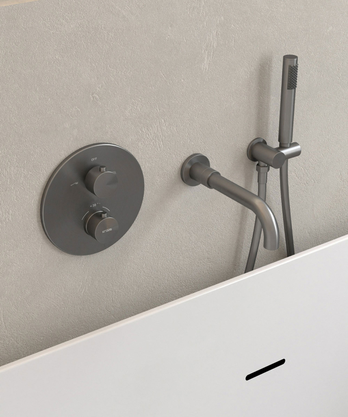 Mitigeur thermostatique de baignoire à encastrer Gun métal - Corbeau