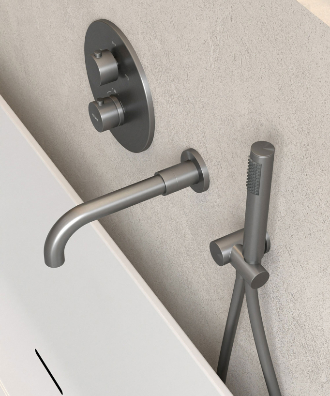 Mitigeur thermostatique de baignoire à encastrer Gun métal - Corbeau