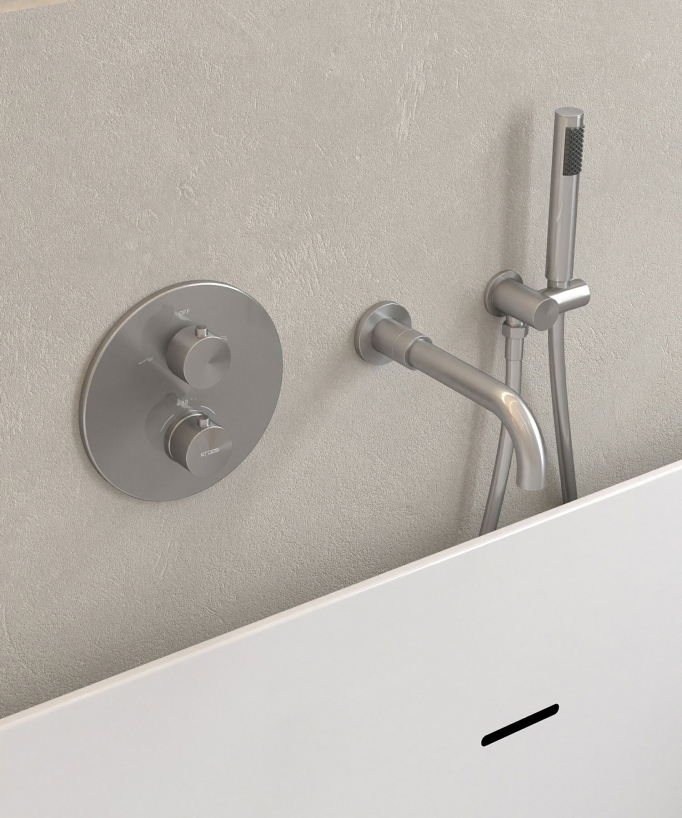 Mitigeur thermostatique de baignoire à encastrer Nickel brossé - Corbeau