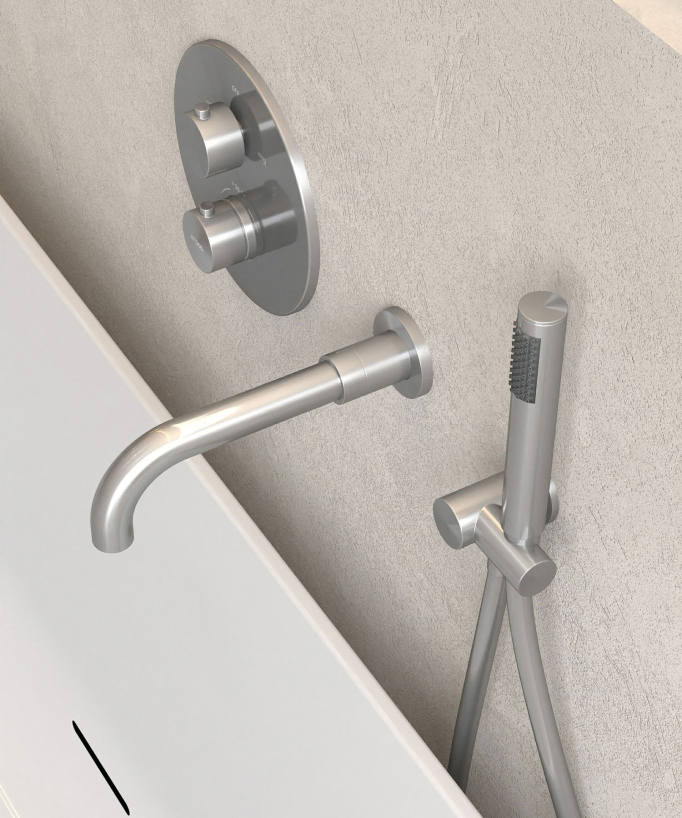 Mitigeur thermostatique de baignoire à encastrer Nickel brossé - Corbeau