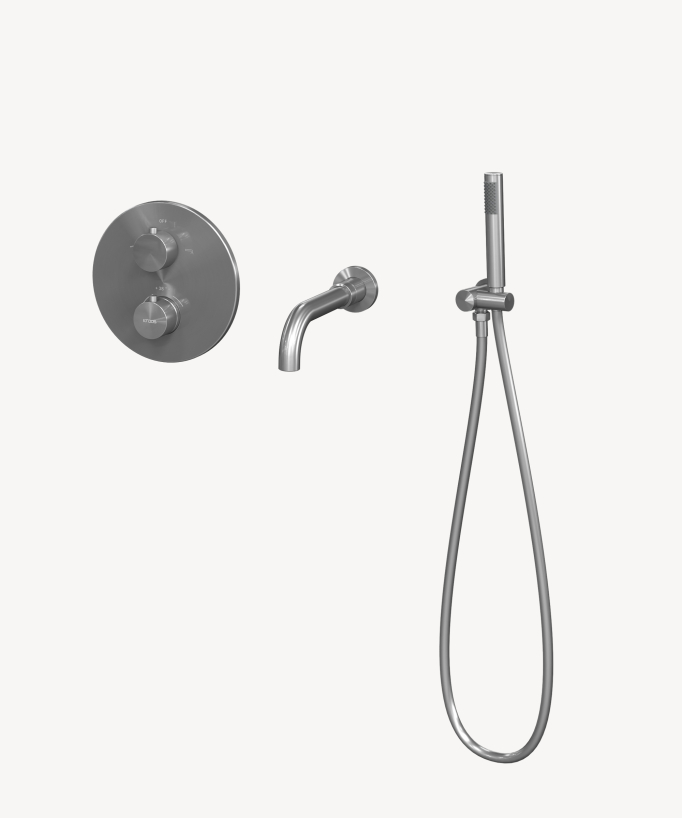 Mitigeur thermostatique de baignoire à encastrer Nickel brossé - Corbeau