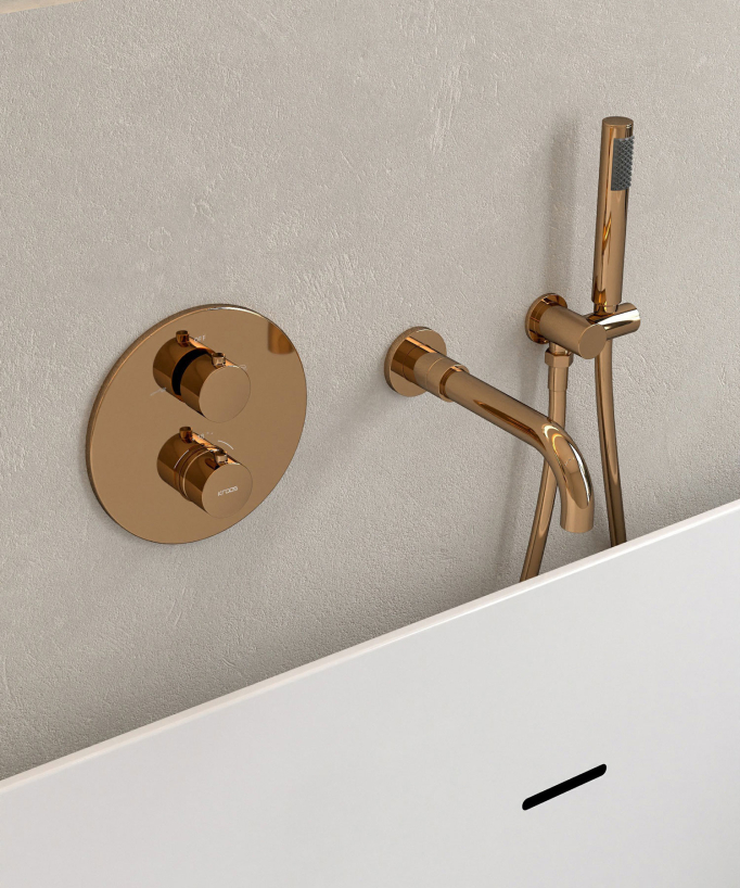 Mitigeur thermostatique de baignoire à encastrer Or rose - Corbeau