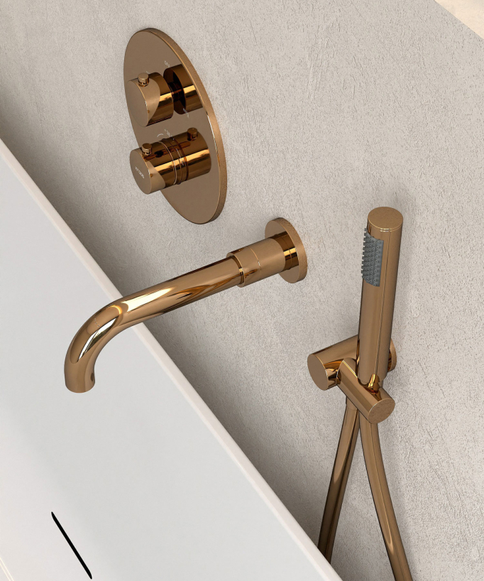 Mitigeur thermostatique de baignoire à encastrer Or rose - Corbeau