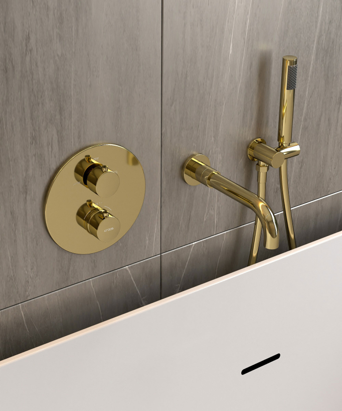 Mitigeur thermostatique de baignoire à encastrer Doré - Corbeau