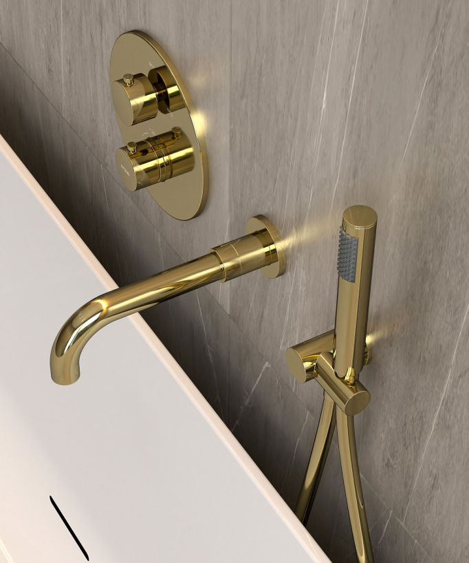 Mitigeur thermostatique de baignoire à encastrer Doré - Corbeau