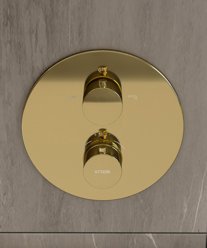 Mitigeur thermostatique de baignoire à encastrer Doré - Corbeau