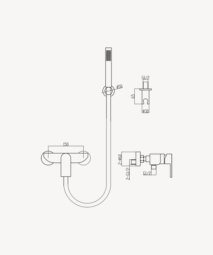 Mitigeur de douche mural Doré brossé Nunki