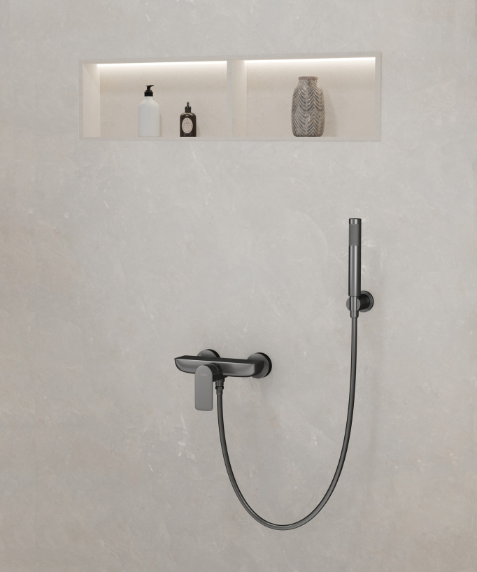 Mitigeur de douche mural Gun métal Nunki
