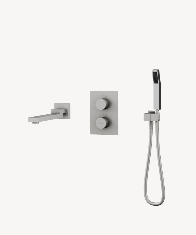Robinet mitigeur thermostatique bain-douche à encastré Nickel brossé - Sirius