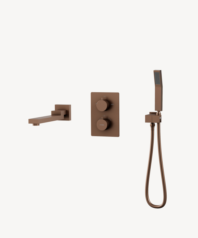 Robinet mitigeur thermostatique bain-douche à encastré Or rose brossé - Sirius