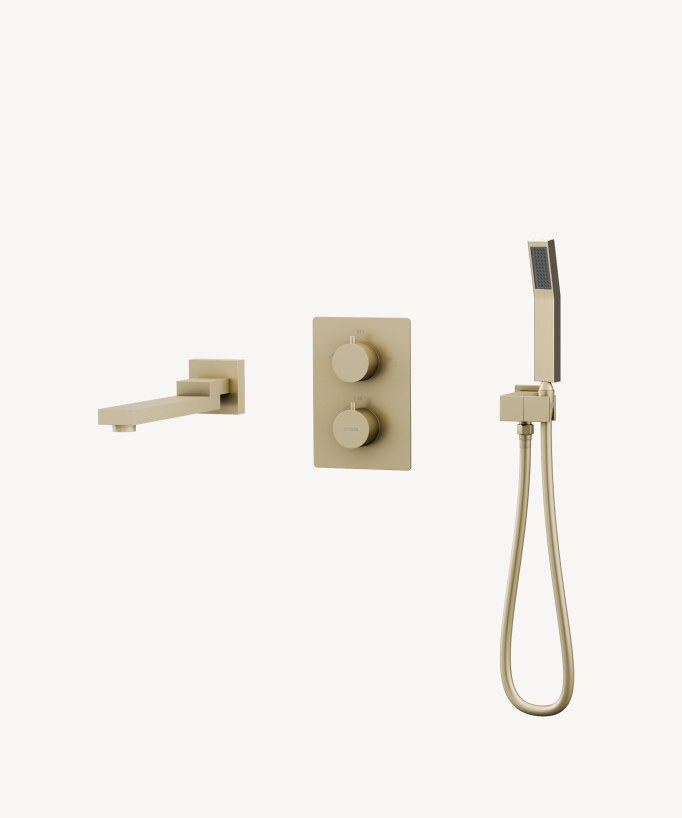 Robinet mitigeur thermostatique bain-douche à encastré Doré brossé - Sirius