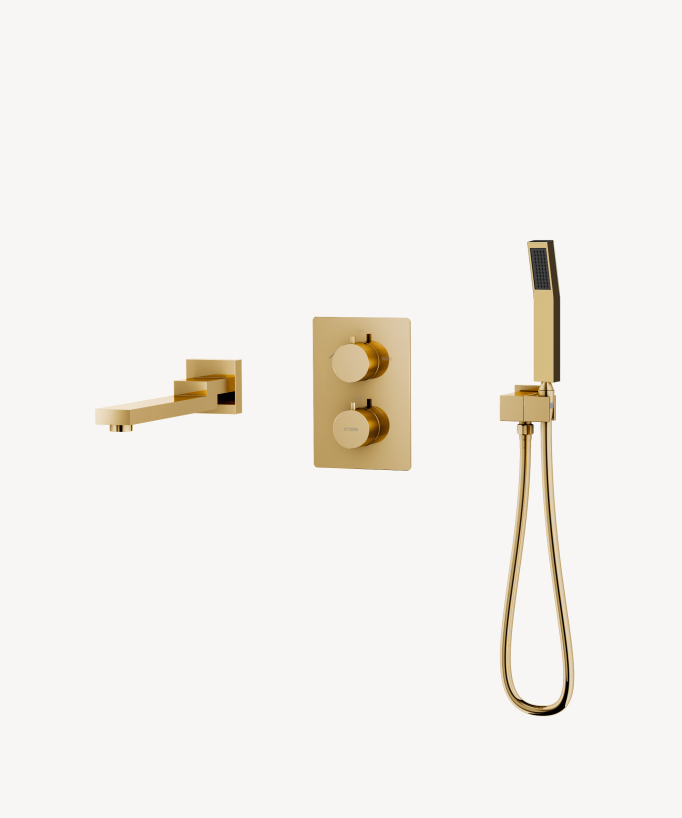 Robinet mitigeur thermostatique bain-douche à encastré Doré - Sirius