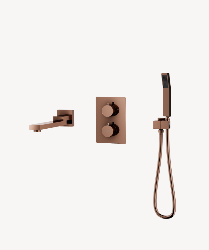Robinet mitigeur thermostatique bain-douche à encastré Or Rose - Sirius